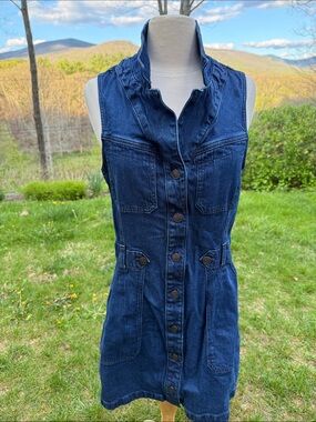 American Eagle Outfitters Dark Blue Denim Button-Front Dress